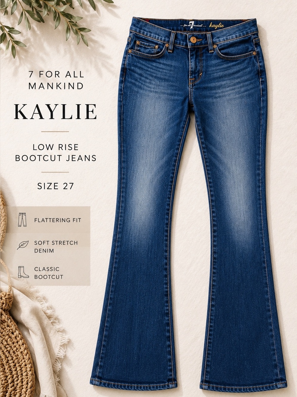 7 For All Mankind Kaylie Low Rise Bootcut Jeans Size 27 Stretch Denim